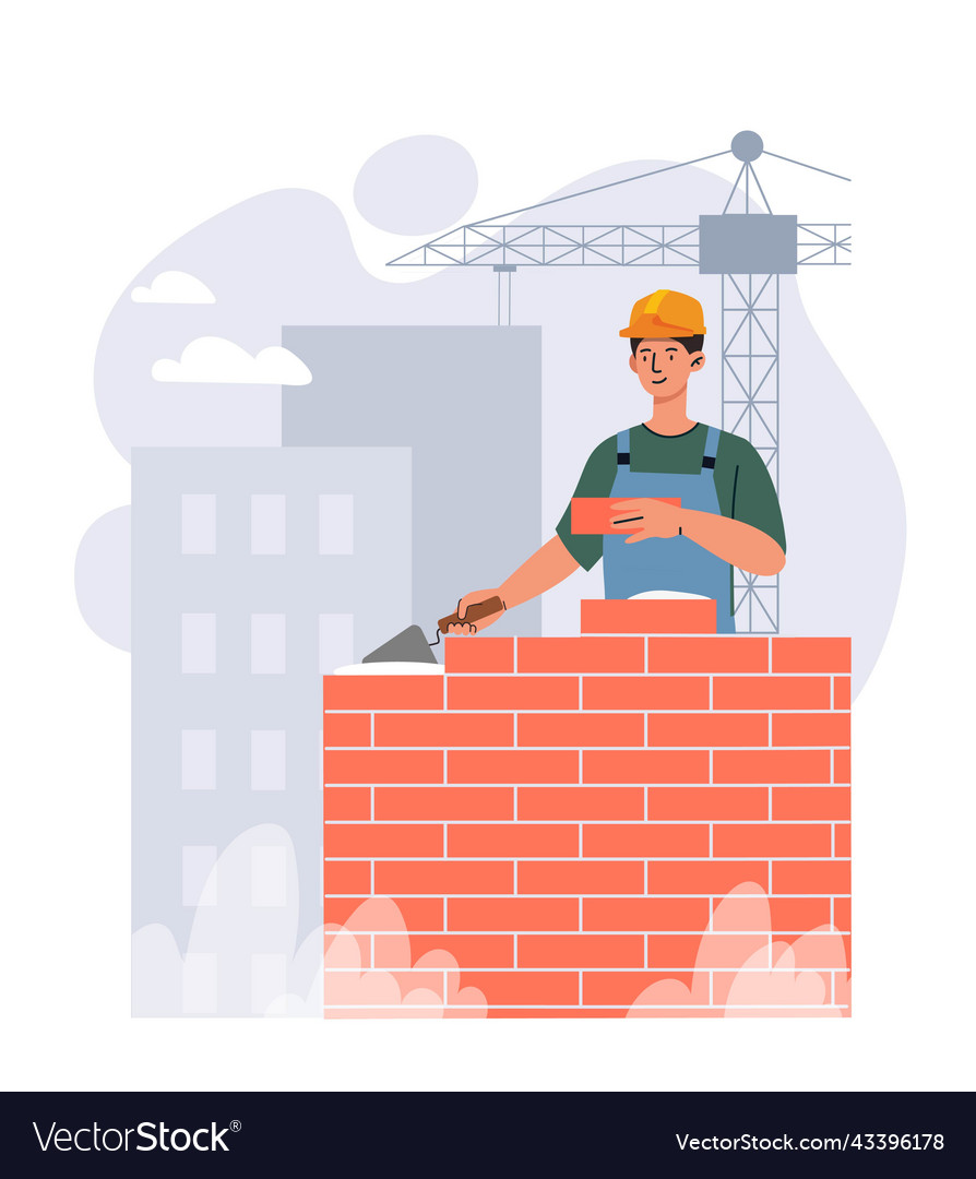 Bricklayer Constructing Wall