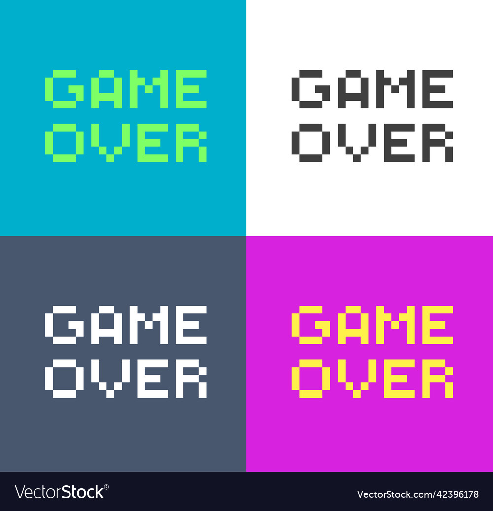 Cartoon color pixel game over inscription set