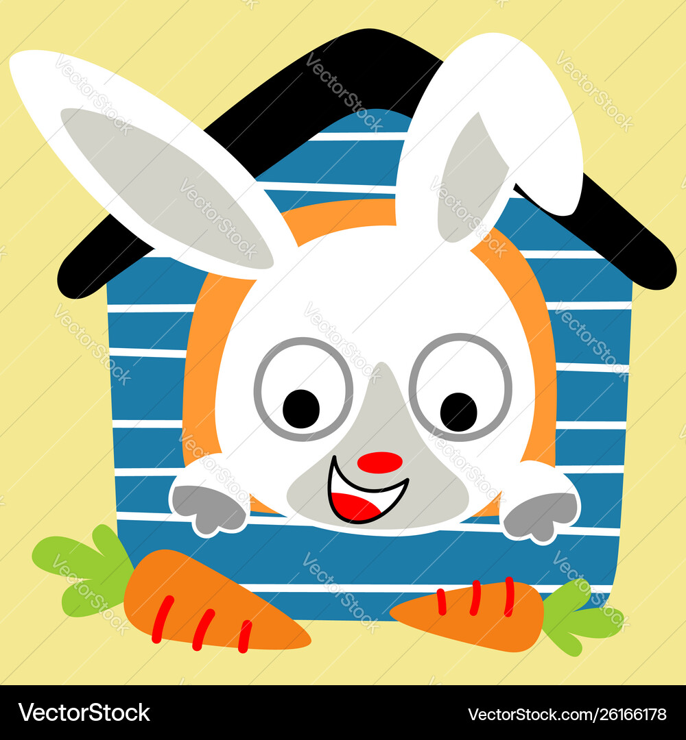 Cute rabbit cartoon in cage with carrots Vector Image