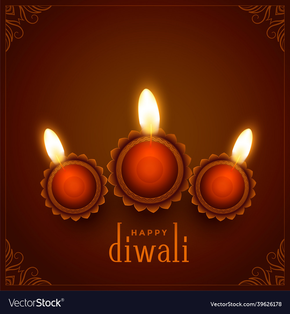 Decoration of diyas on brown background Royalty Free Vector