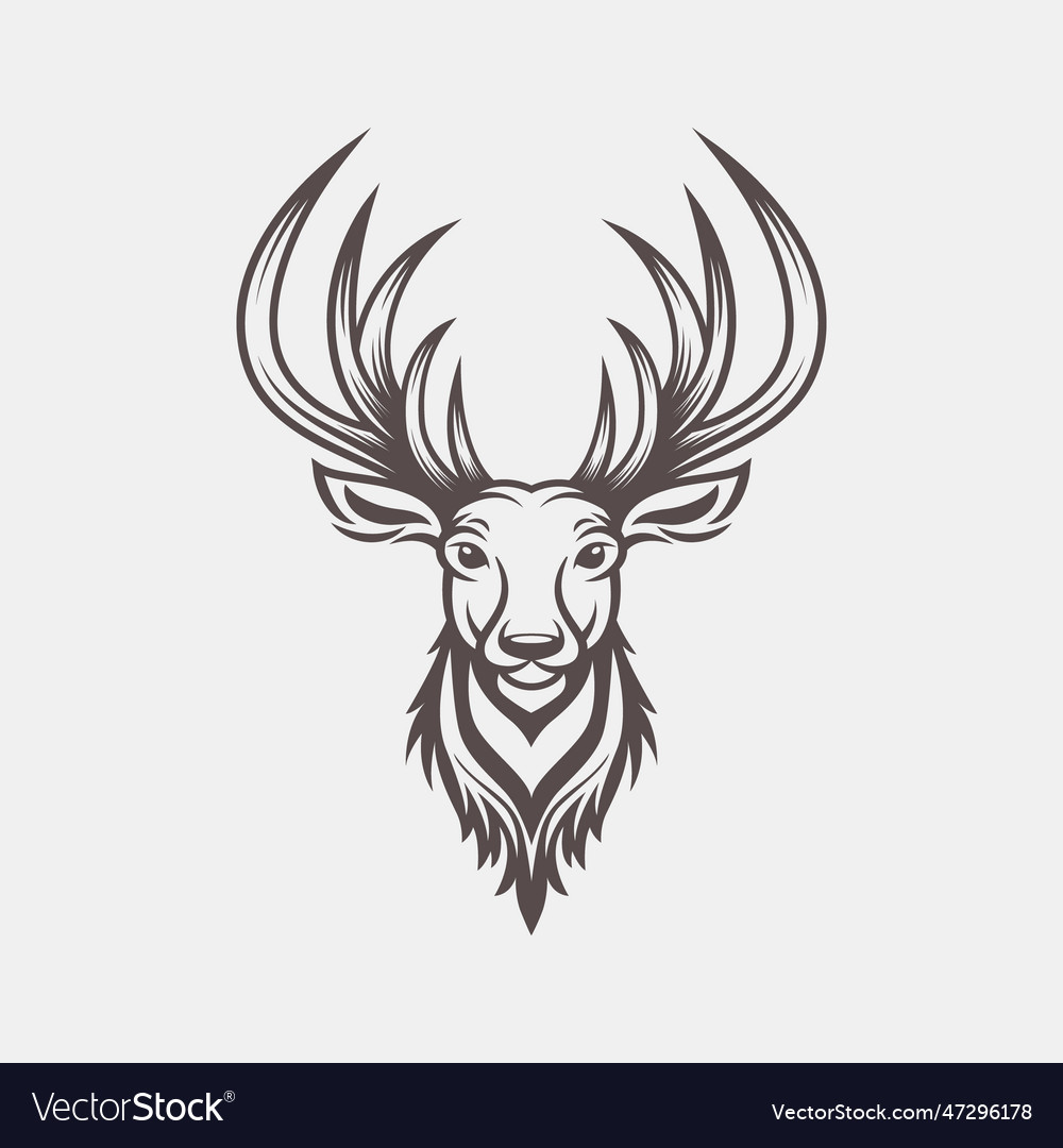 Deer head with horns antlers hand drawn Royalty Free Vector