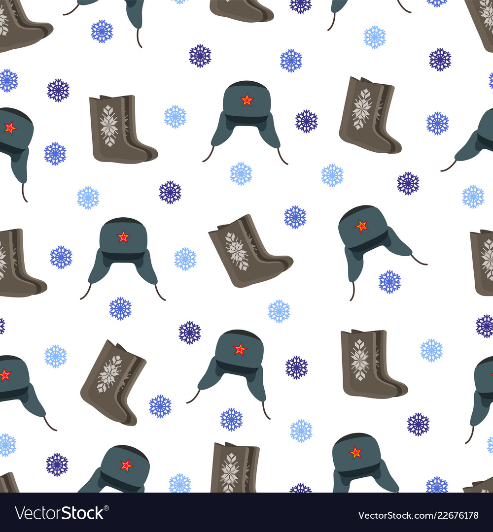 Felt boot and warm hat pattern vector image Felt boot and warm hat pattern