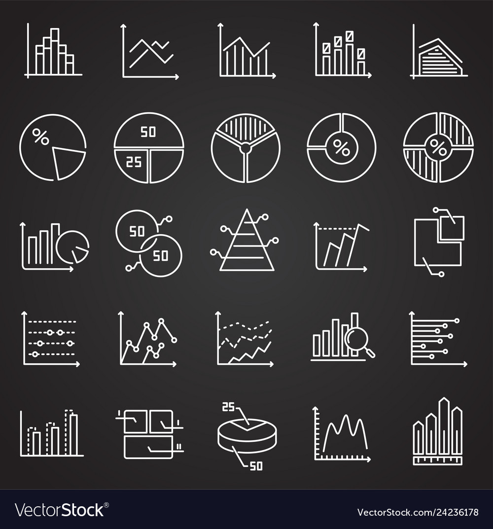 Graph line icons set on black background vector image Graph line icons set on black background