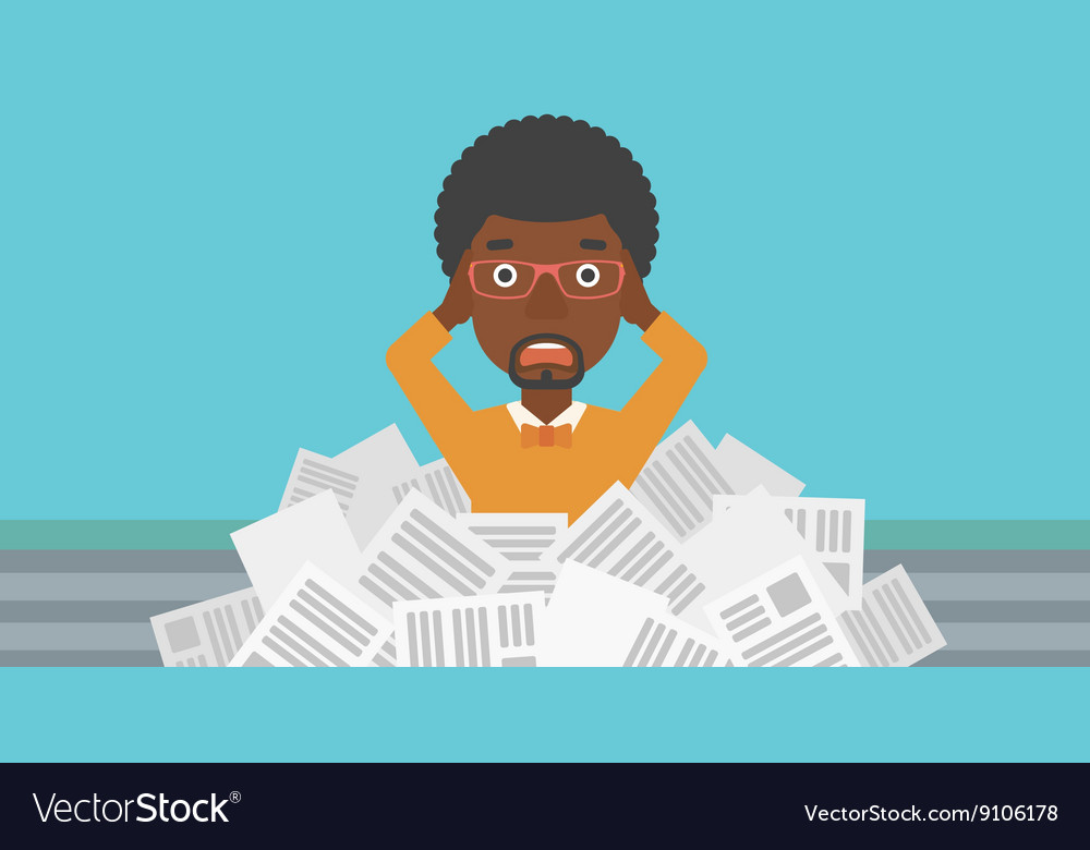 Man in stack of newspapers