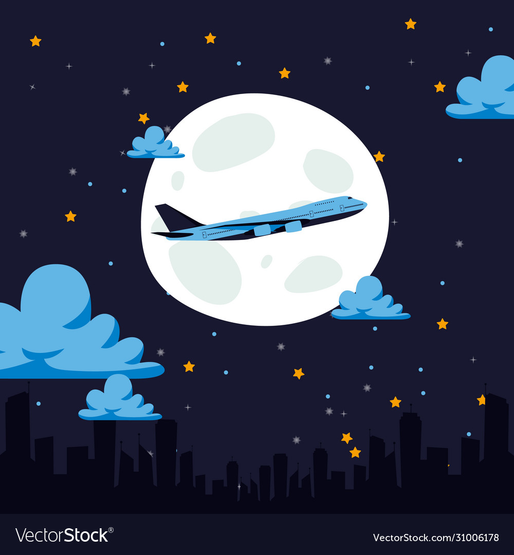 Night flight airplane air transport carries