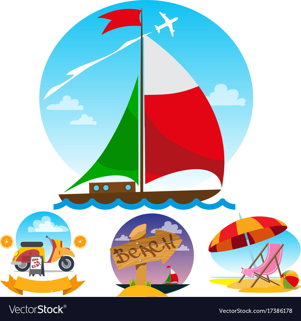Sail Boat Motor Scooter Beach Umbrella And Vector Image Sail Boat Motor Scooter Beach Umbrella
