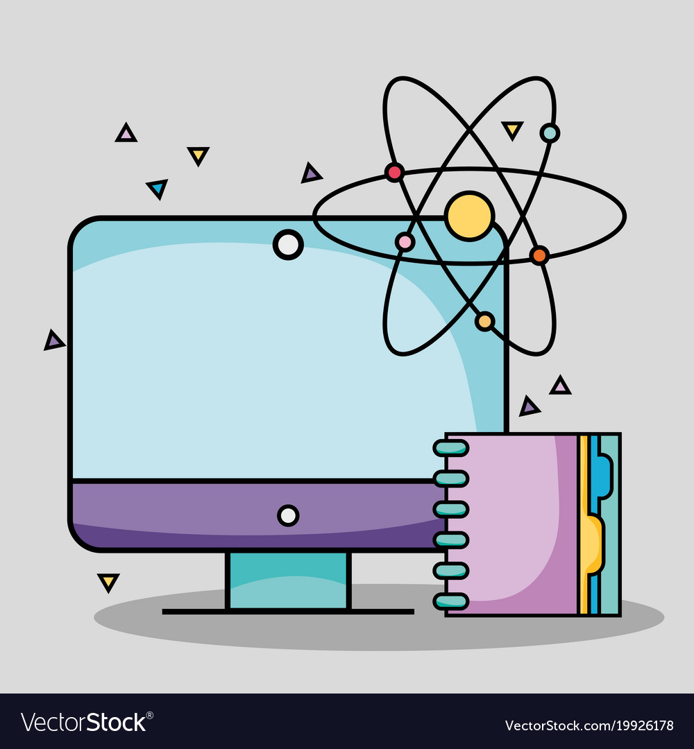 Bildschirmcomputer mit Notebook und Atomschule