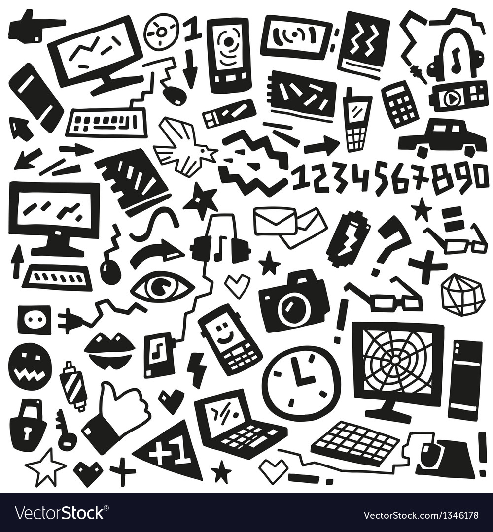 Technology doodles Royalty Free Vector Image - VectorStock