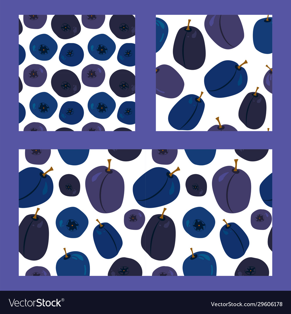 Three patterns with blueberries and plums