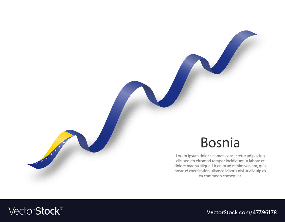 Waving ribbon or banner with flag of bosnia