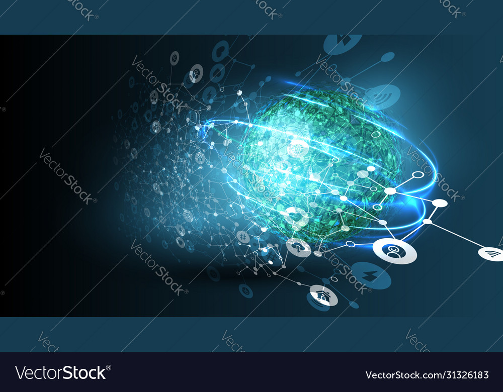 Blue abstract network background with globe vector image Blue abstract network background with globe