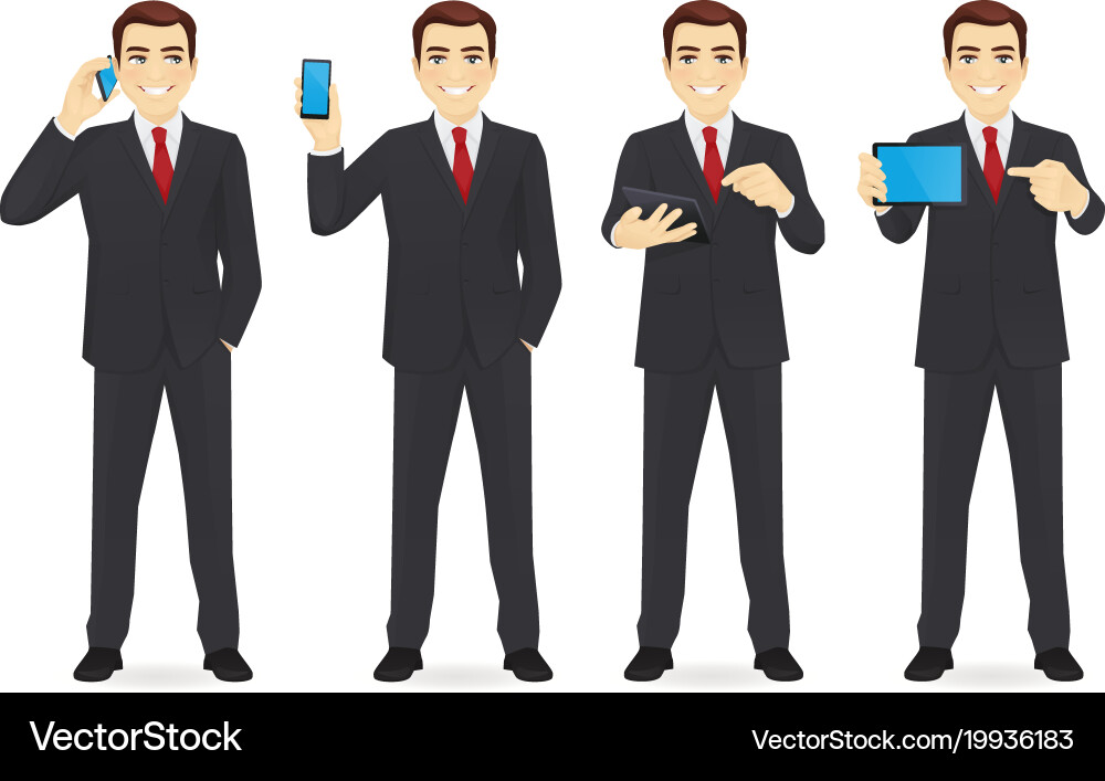 Businessman with gadgets set Royalty Free Vector Image