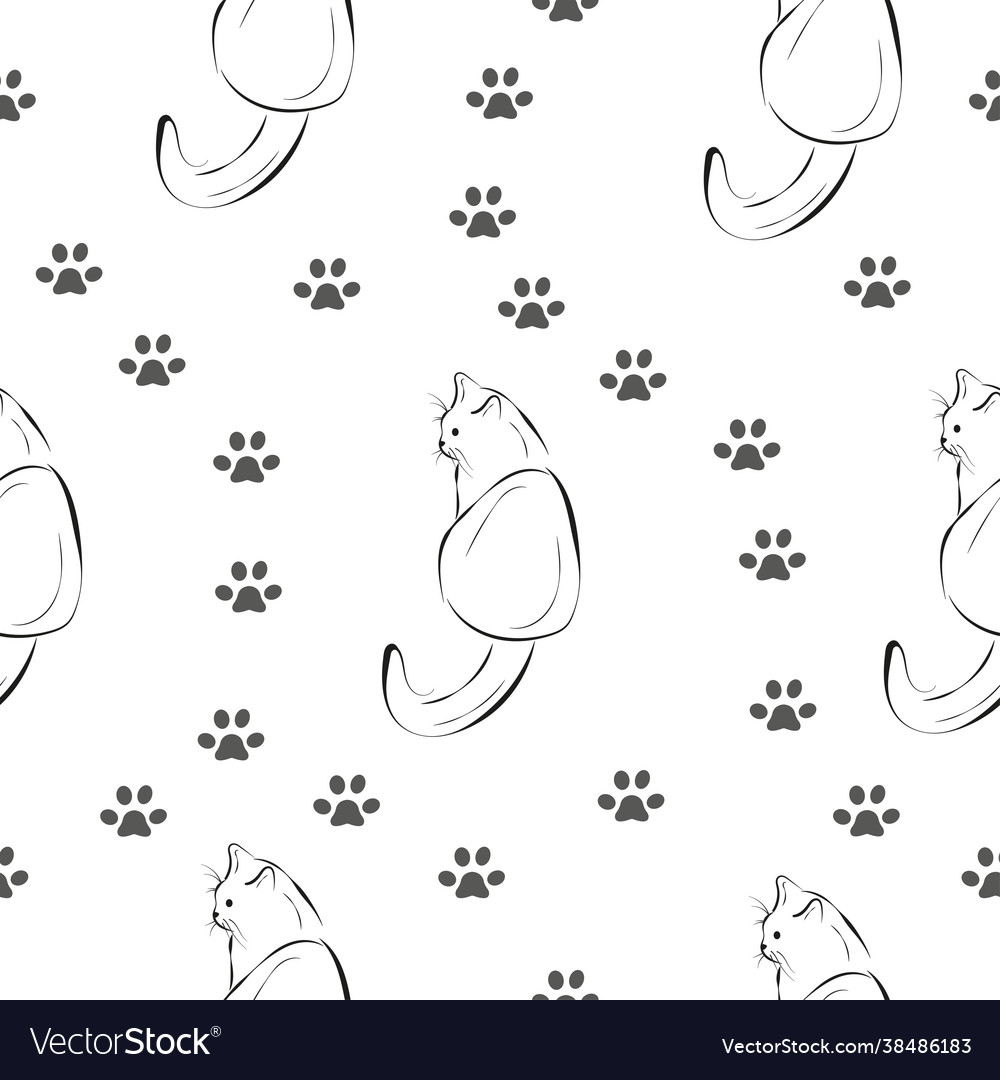 Cat paw seamless pattern outline sketch print