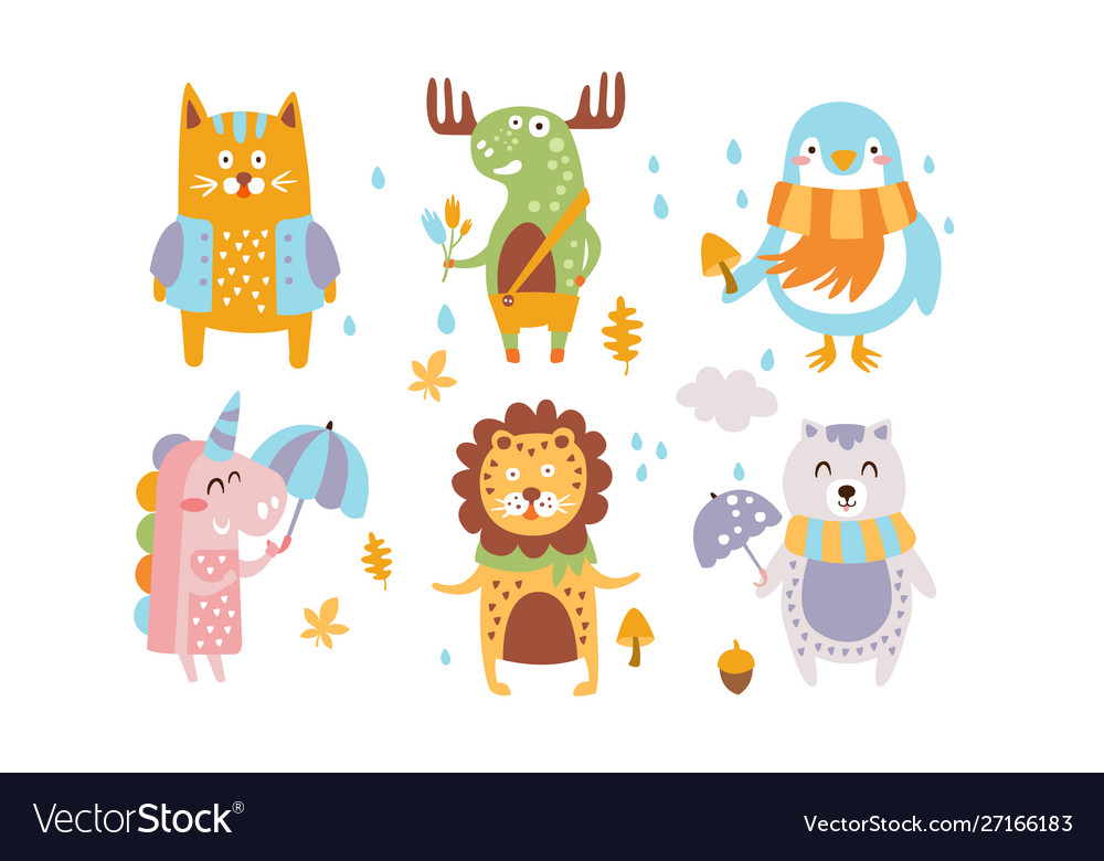 Cute forest animals set autumn season design Vector Image Cute forest animals set autumn season design Vector Image