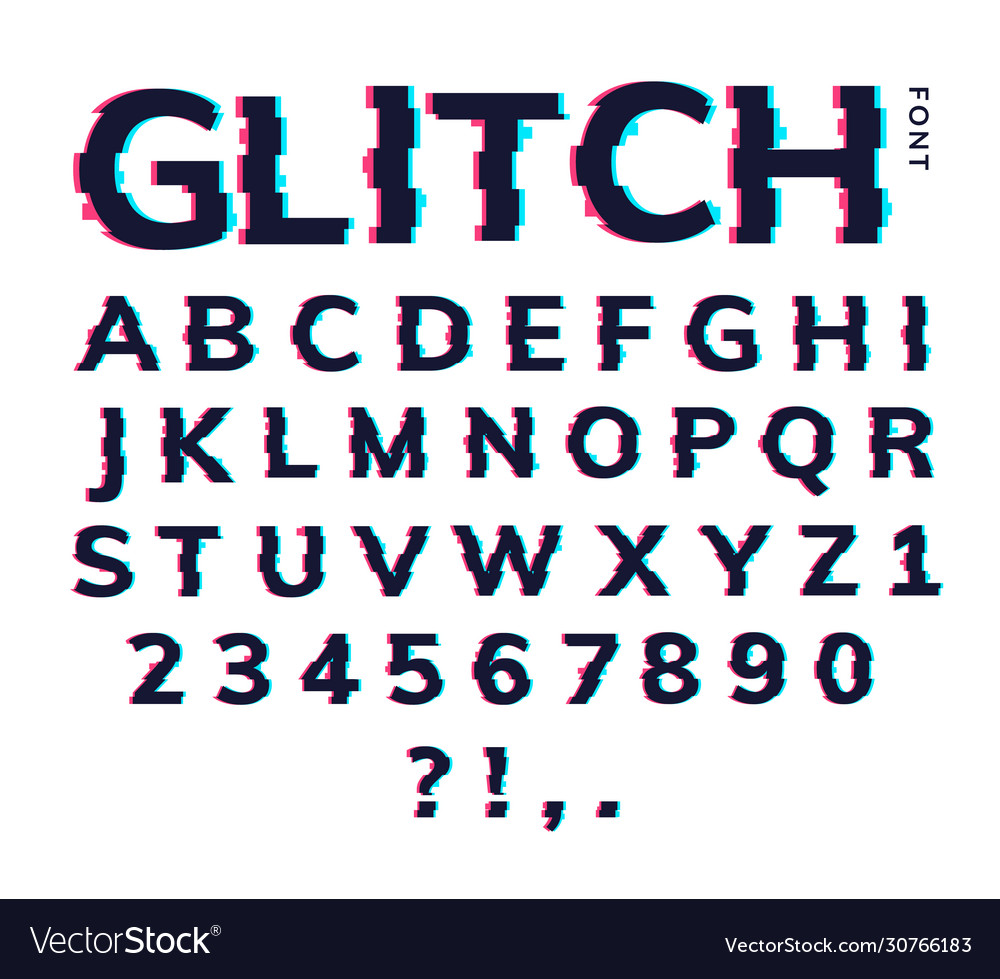 Glitch font letter game digital pattern Royalty Free Vector