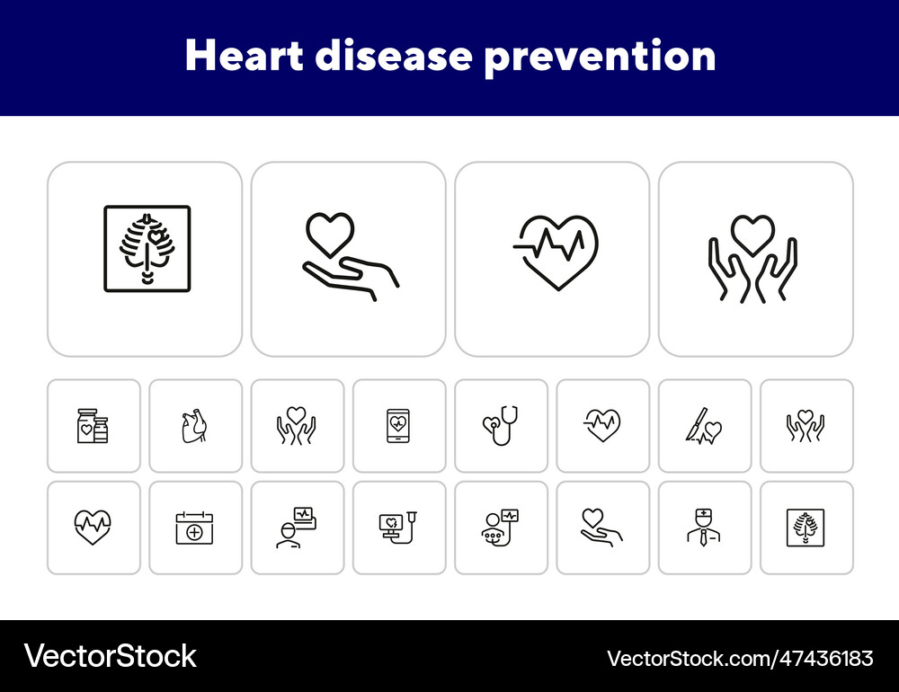 Heart disease prevention line icon set Royalty Free Vector