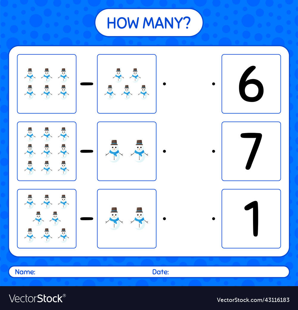 How many counting game with snowman worksheet