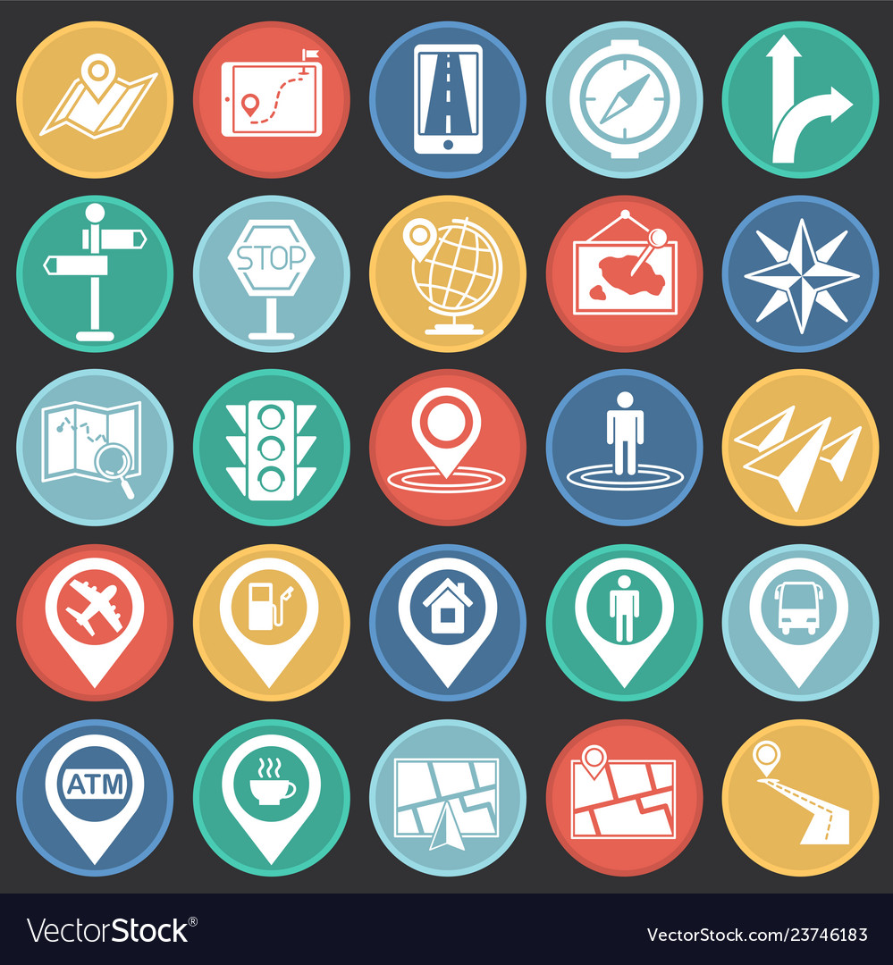 Navigation icon set on color circles back