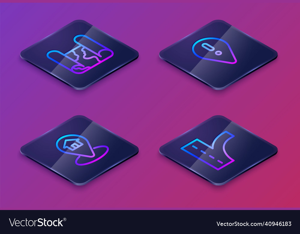 Set isometric line folded map location with house vector image Set isometric line folded map location with house