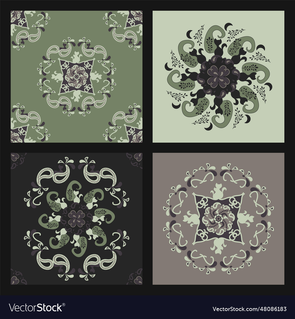 Set of patterns and seamless patternscat mandala