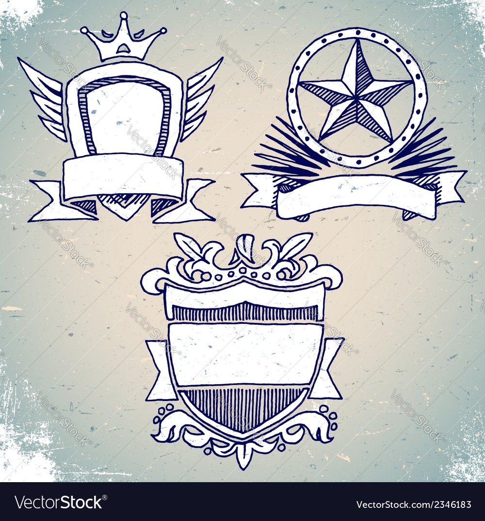 Set of sketch vintage shield labels