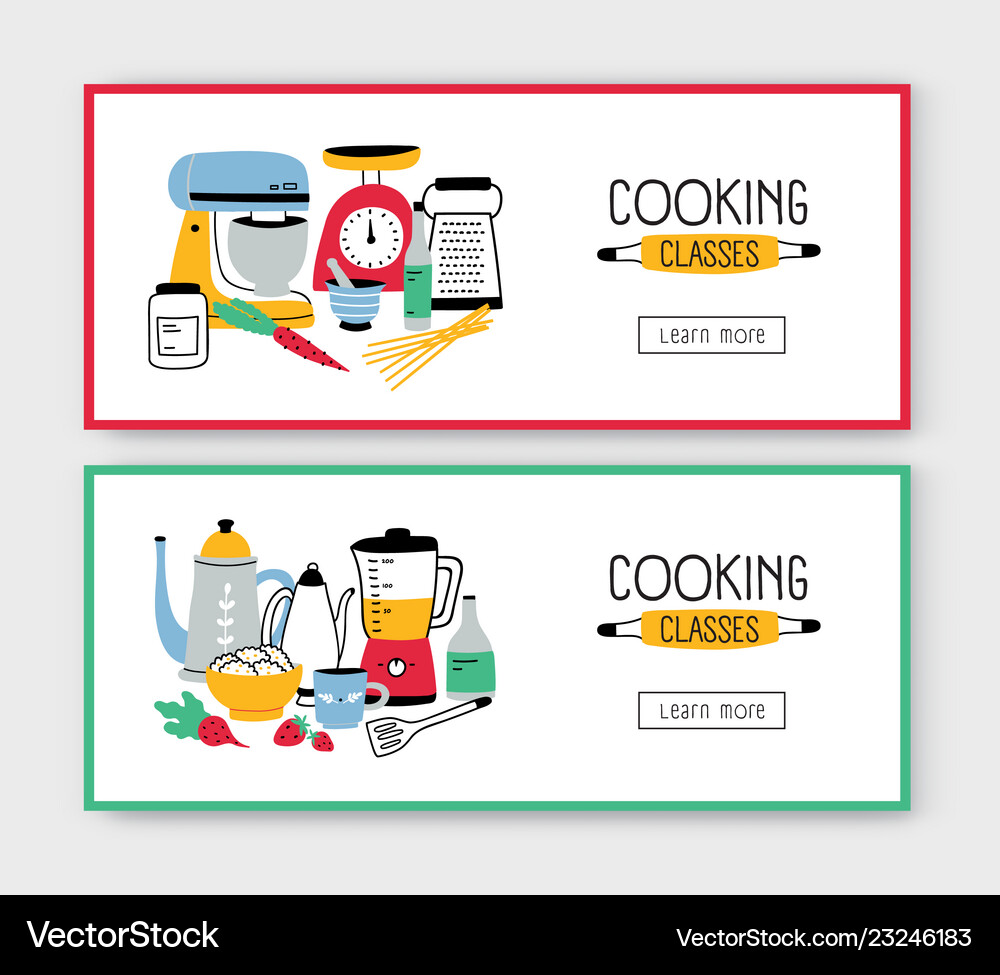 Set of web banner templates with kitchen utensils Vector Image