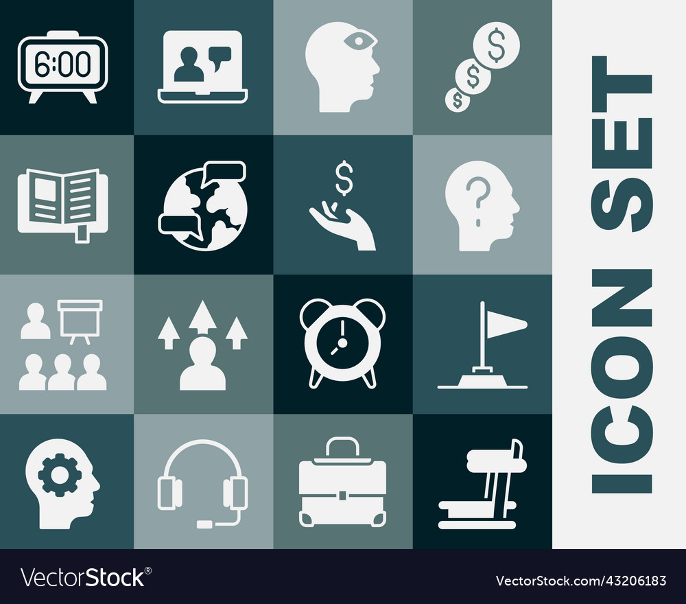 Set treadmill machine flag head with question vector image Set treadmill machine flag head with question