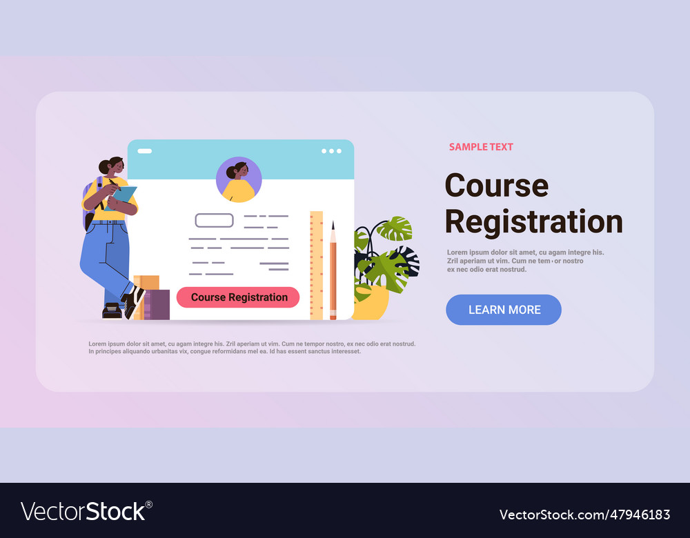 Student girl studying on internet course vector image Student girl studying on internet course