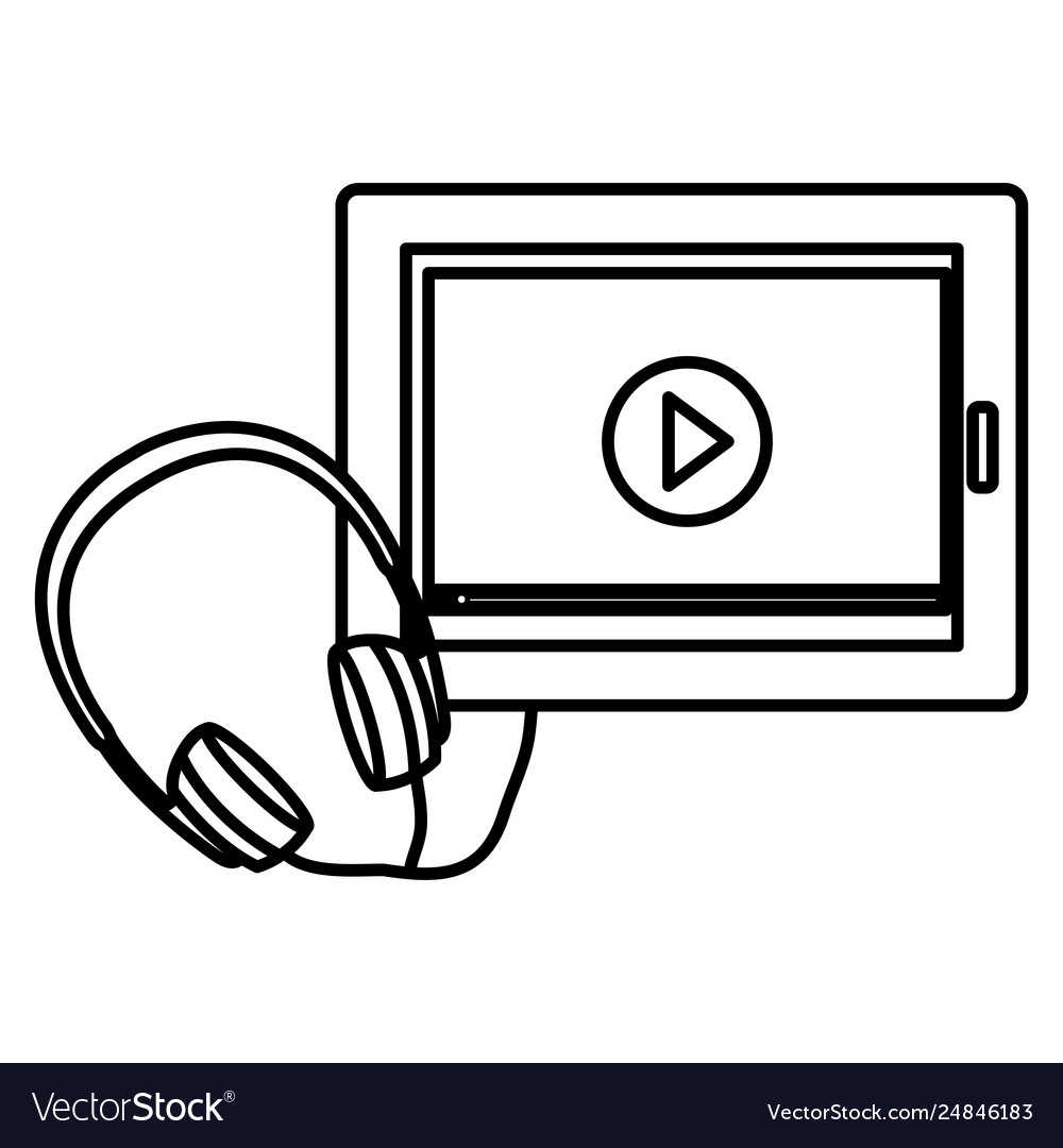 Tablet device with media player and headset vector image Tablet device with media player and headset