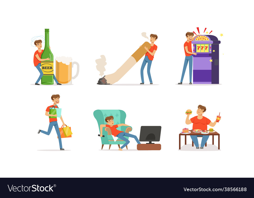 Bad habit with man addicted to alcohol smoking vector image Bad habit with man addicted to alcohol smoking