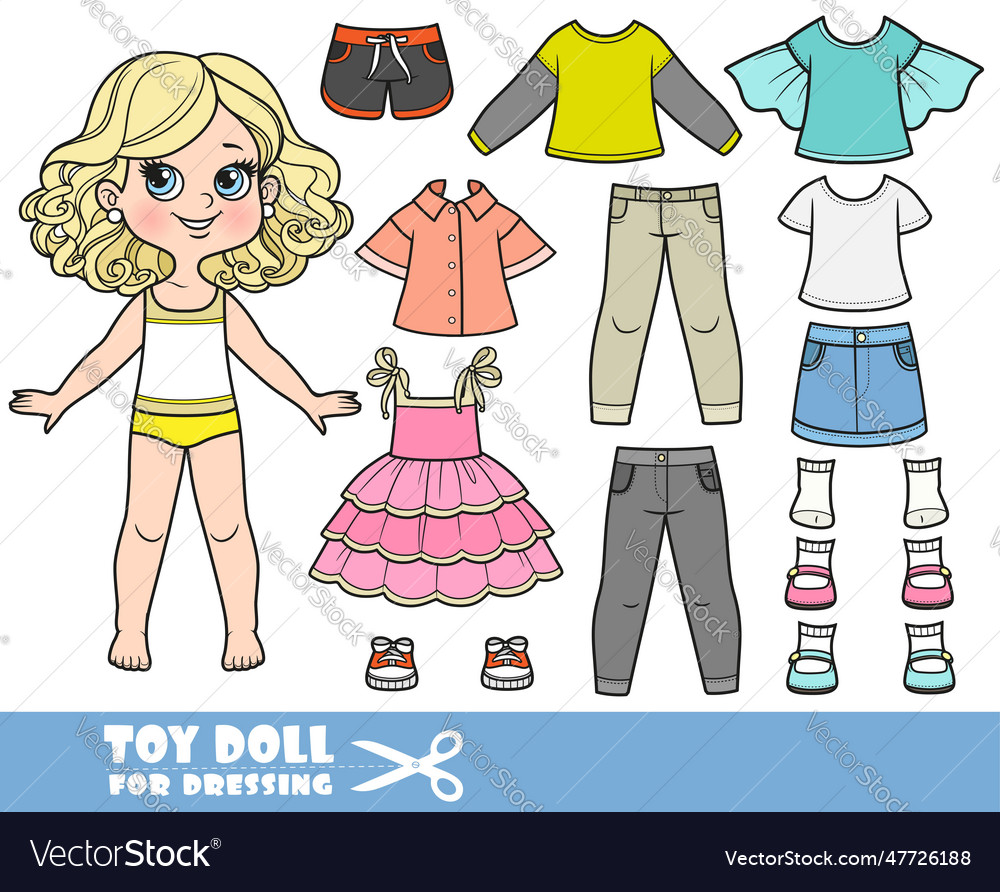 Cartoon blond girl and clothes separately - skirt Vector Image