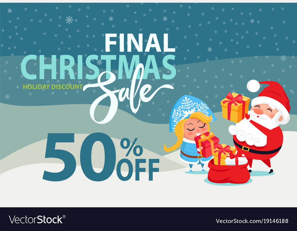 Christmas sale off promo poster santa snow maiden