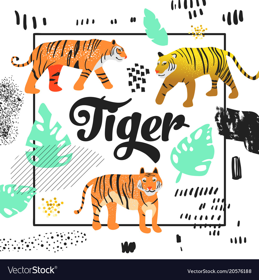 Cute tiger hand drawn design childish background