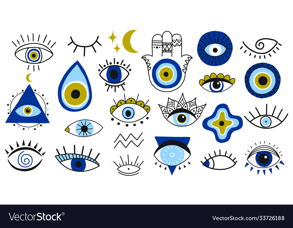Evil Eye Symbols Hand Drawn Eyes Talismans Vector Image