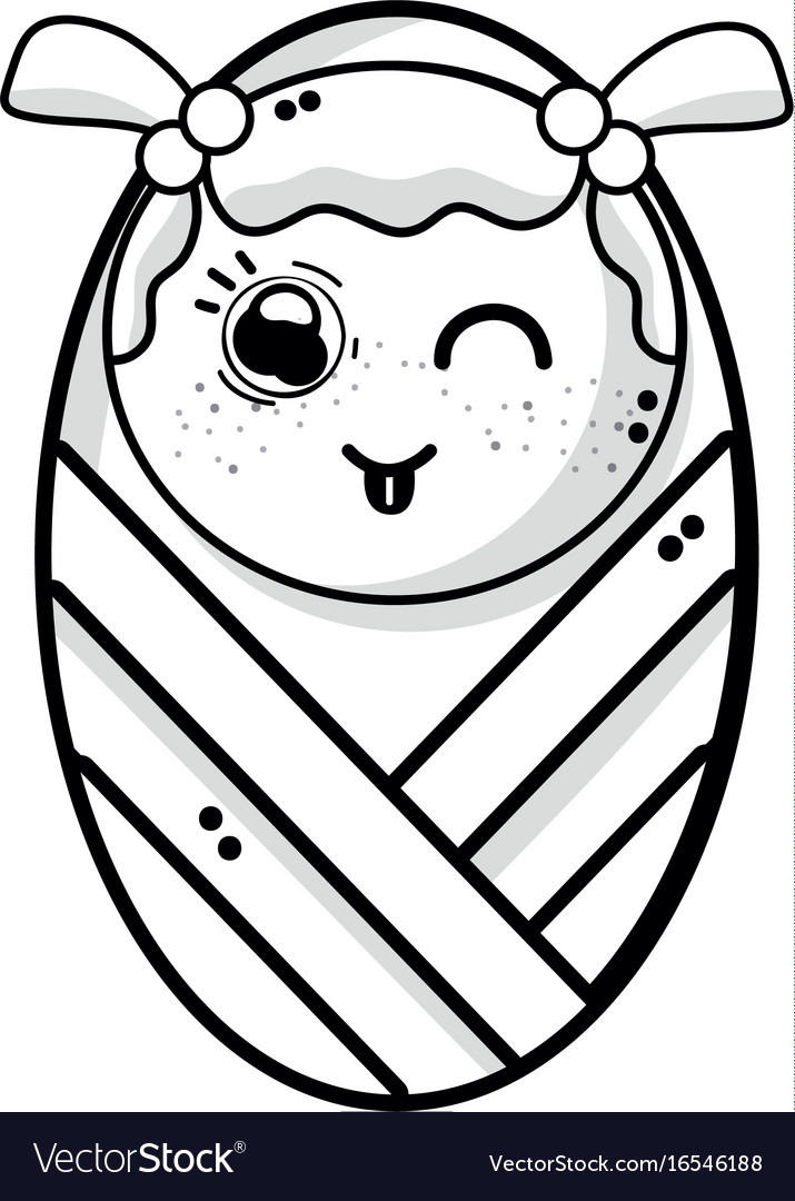 Line Cute Baby Girl With Hairstyle In The Blanket Vector Image