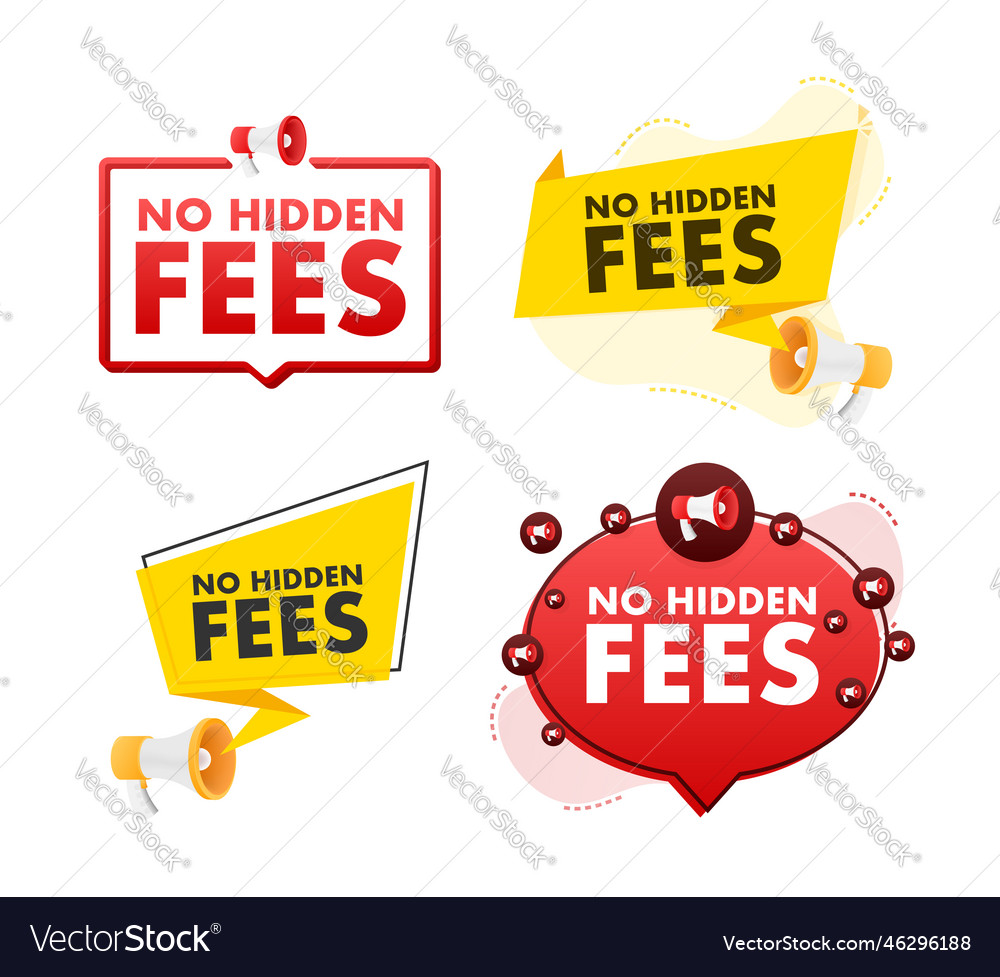 Megaphone label set with text no hidden fees
