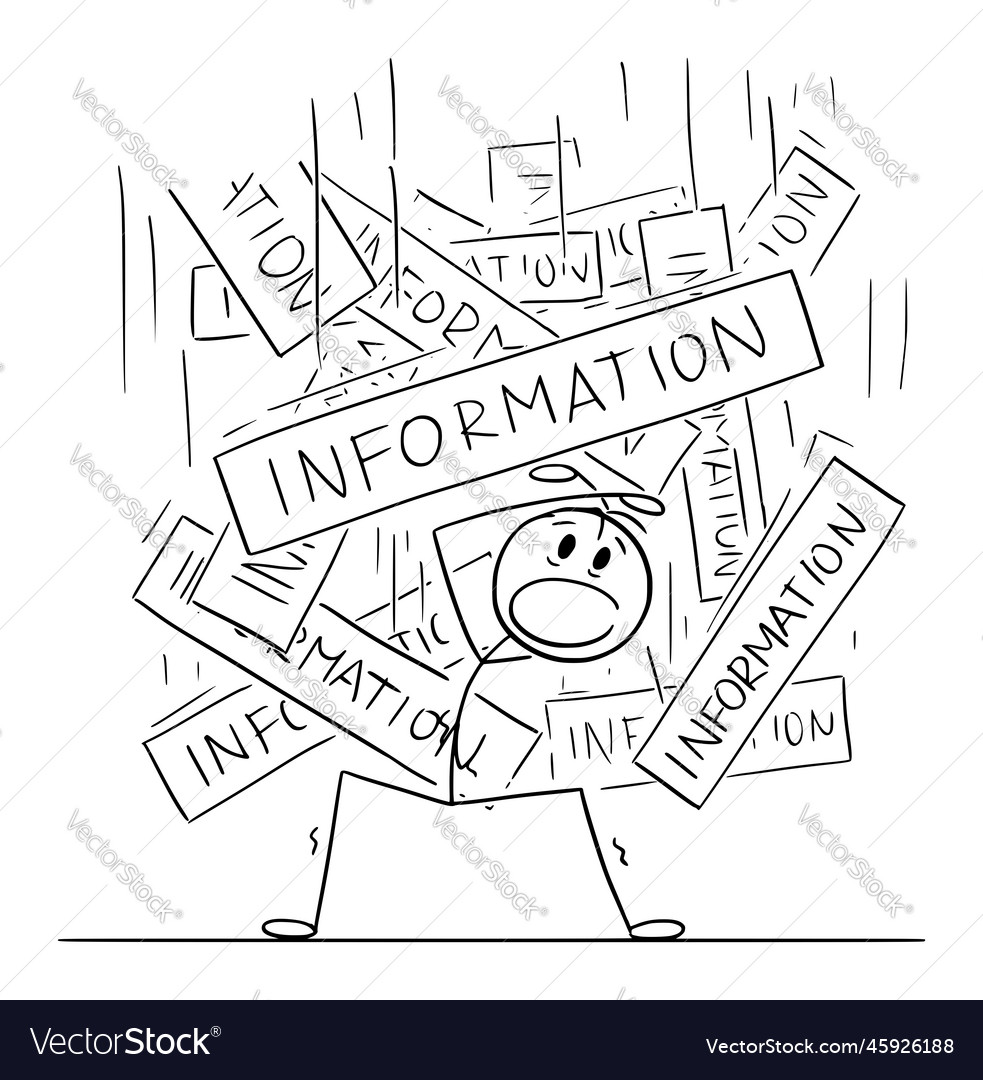 Person buried or overloaded by information vector image Person buried or overloaded by information