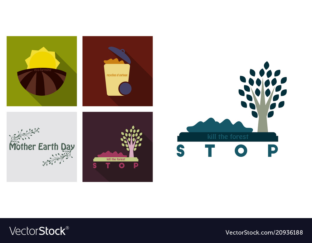 Set of ecology icons in flat style with shadow
