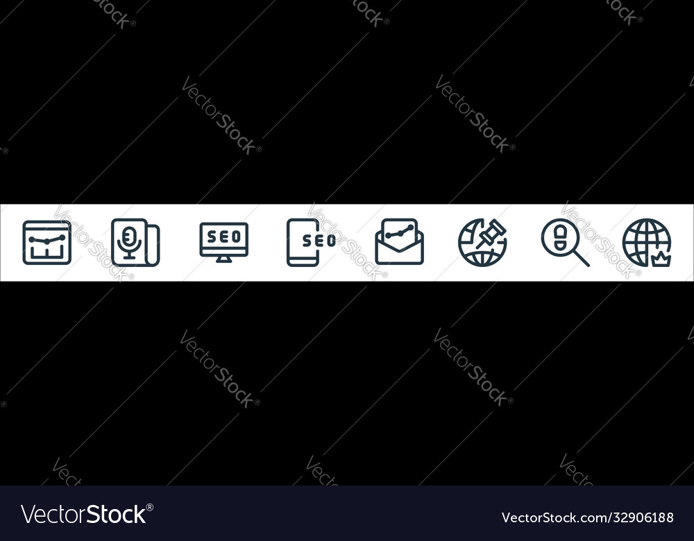 Web apps seo line icons linear set quality vector image Web apps seo line icons linear set quality
