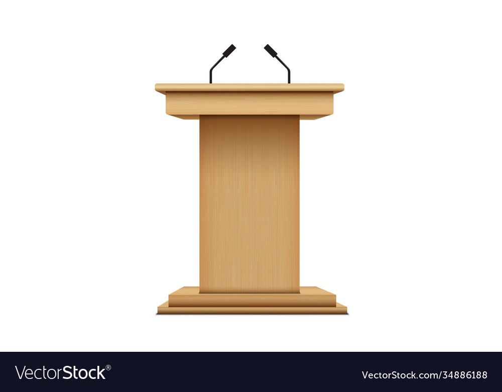 Wooden announcement podium and microphone on w Vector Image