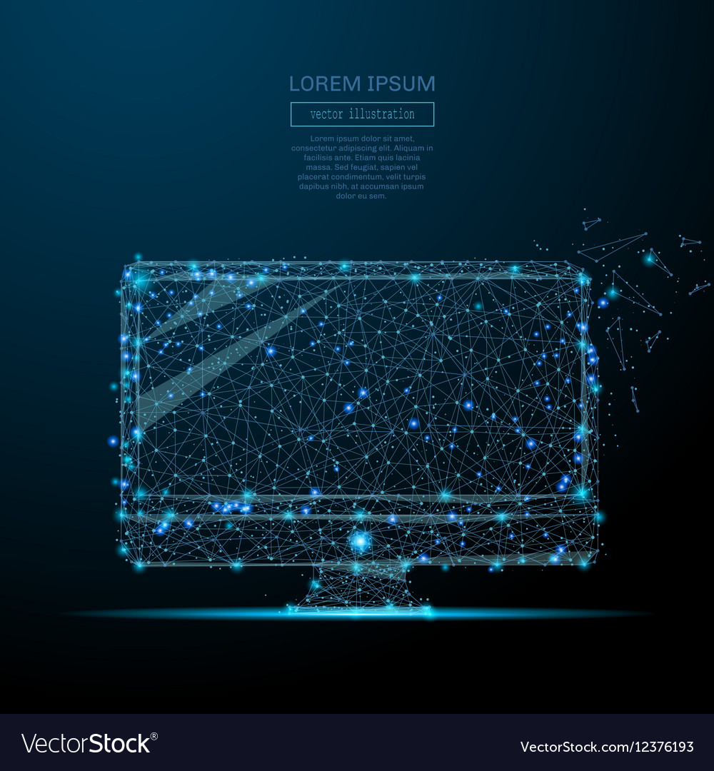 Computer low poly wireframe blue Royalty Free Vector Image