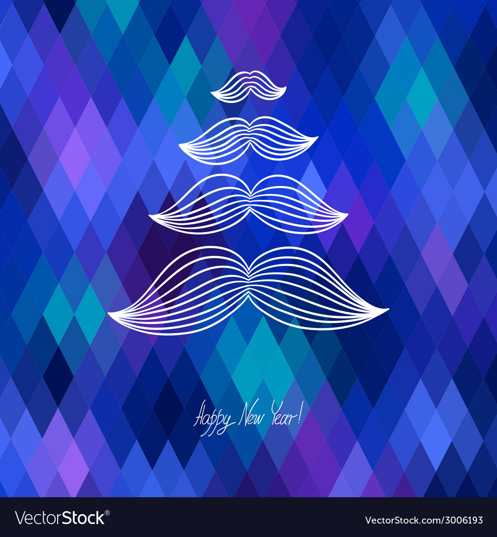 Mustache tree christmas card on geometric Vector Image