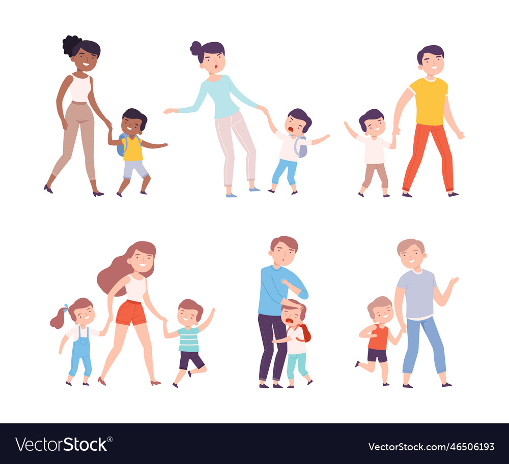 Parents accompanying their children to school or Vector Image