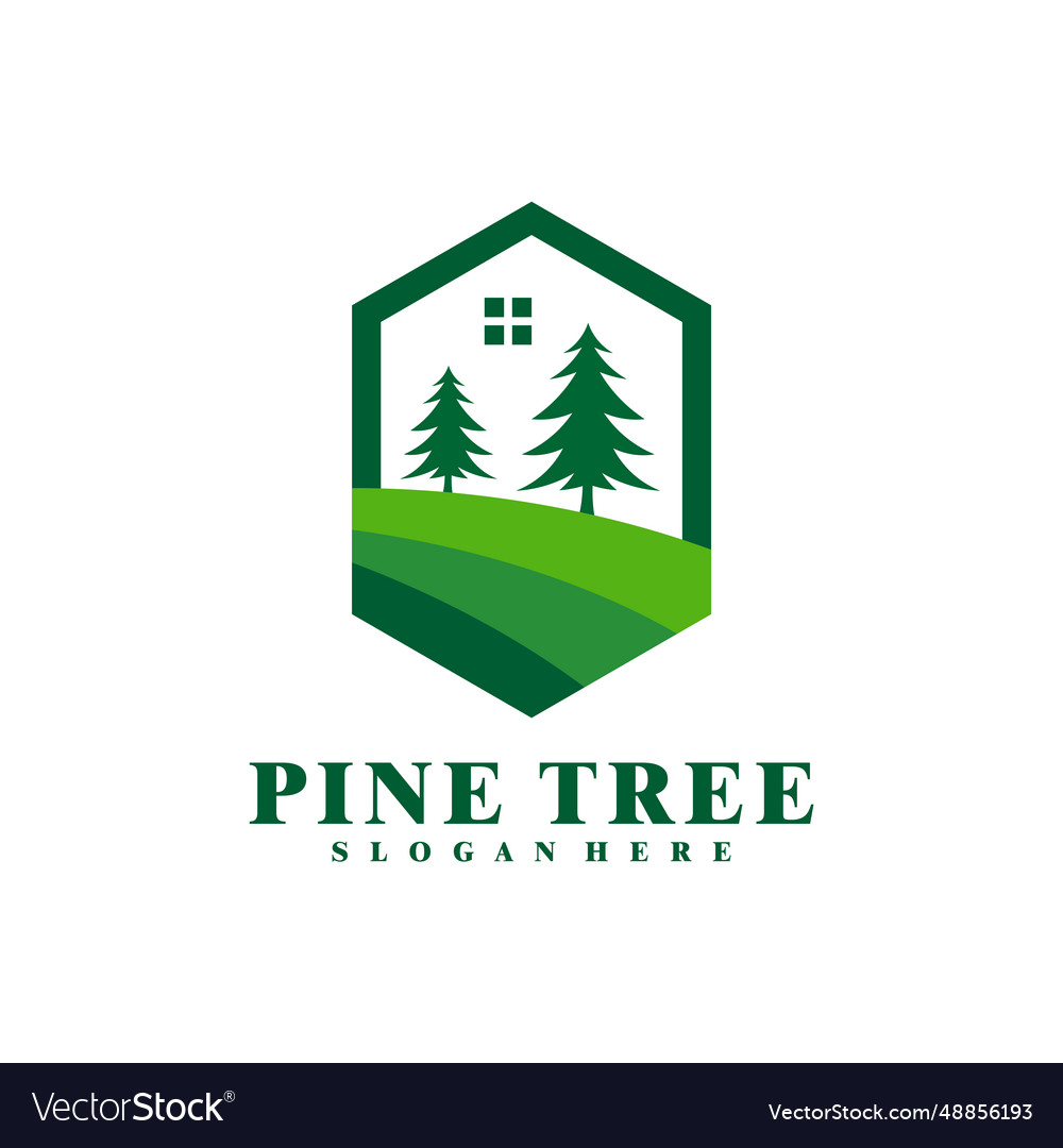 Pine tree with house logo design creative