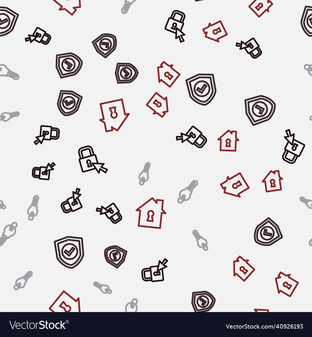 Set line lock shield with check mark key vector image Set line lock shield with check mark key