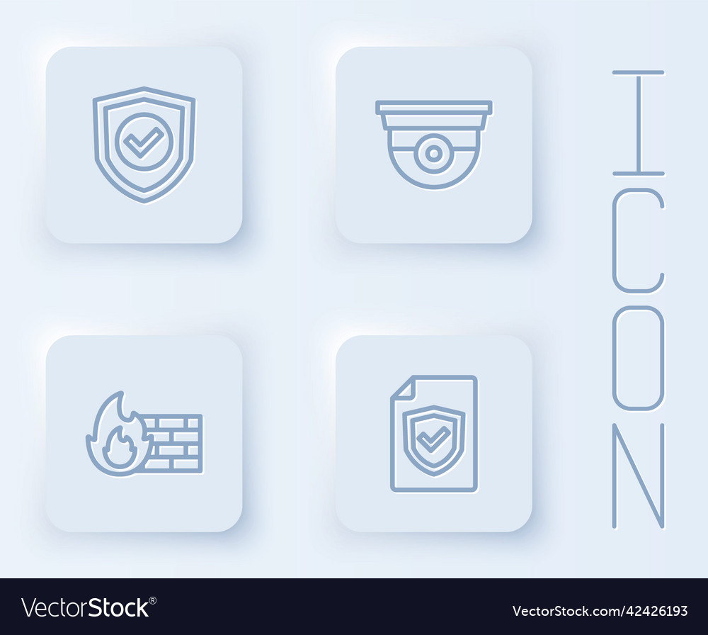 Set line shield with check mark security camera vector image Set line shield with check mark security camera