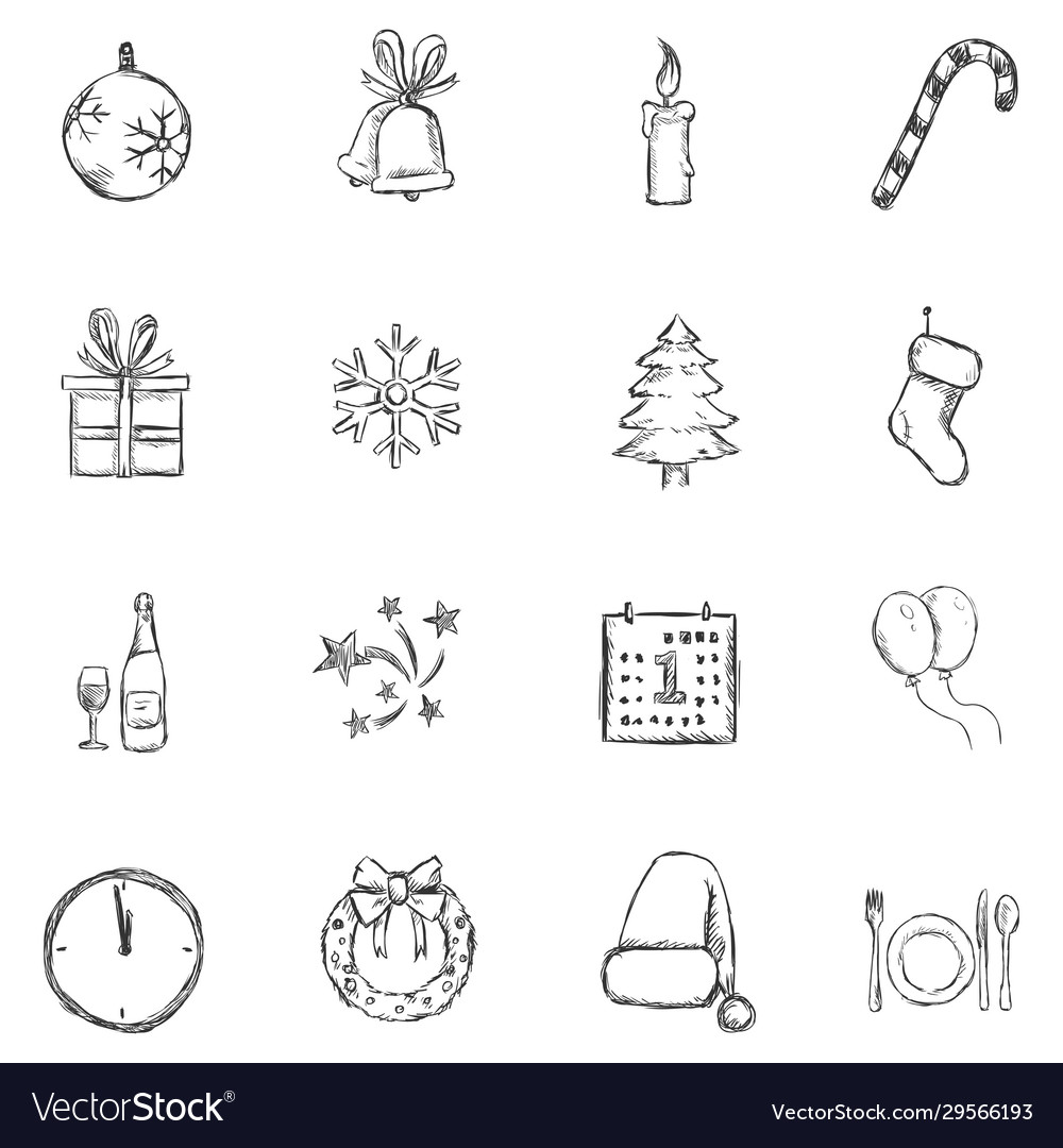 Set sketch christmas and new year icons