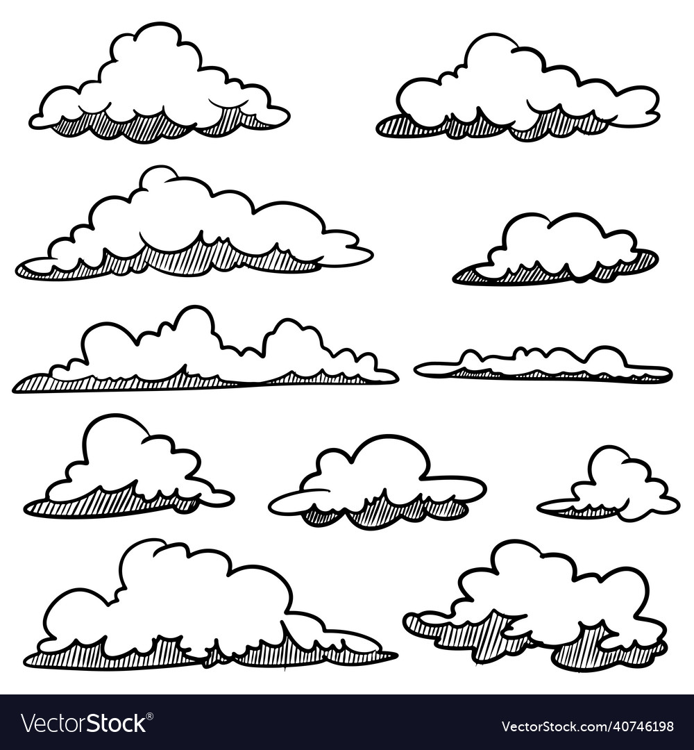 Doodle set of hand drawn clouds isolated Vector Image