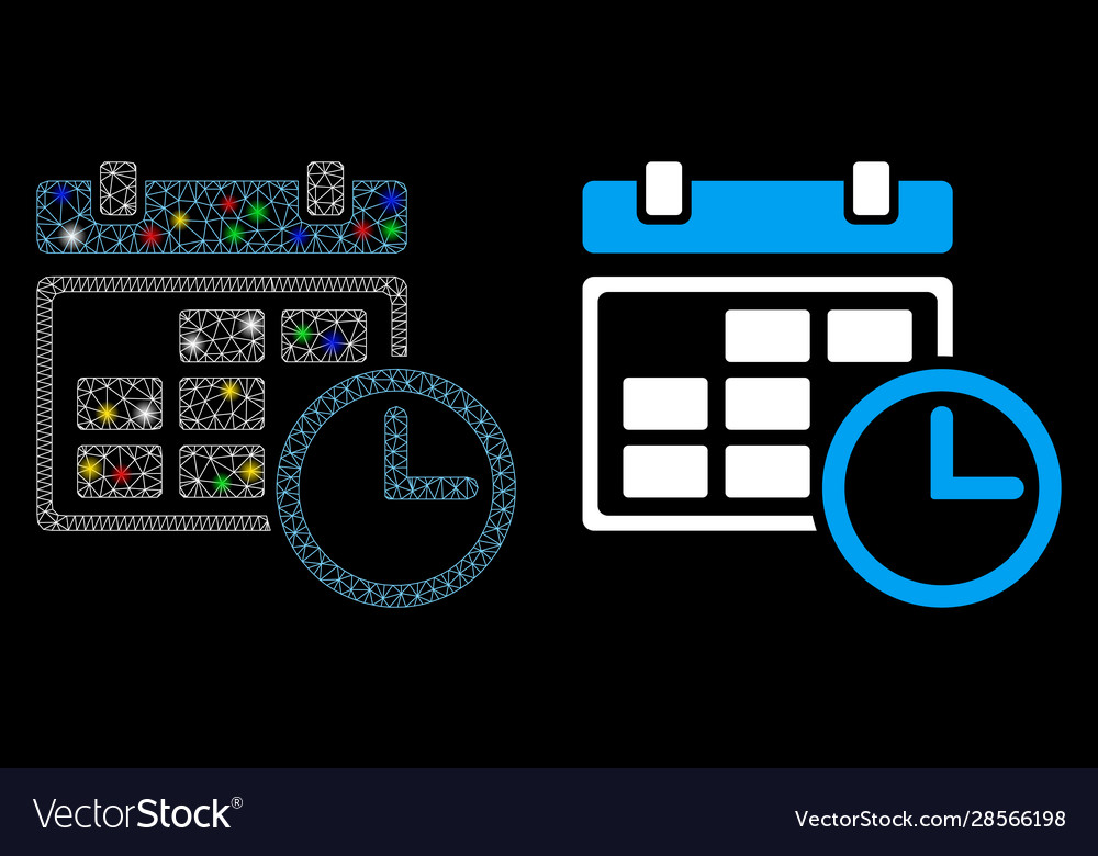 Glowing mesh network date and time icon with flash vector image Glowing mesh network date and time icon with flash