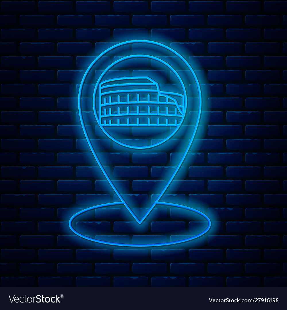 Glowing neon line map pointer with coliseum